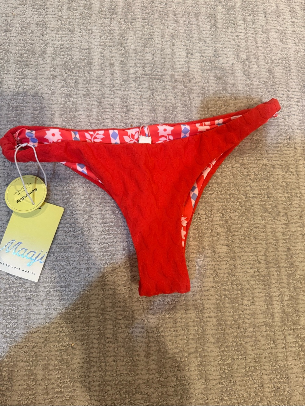 Maaji Red and White Floral Print Bikini Top